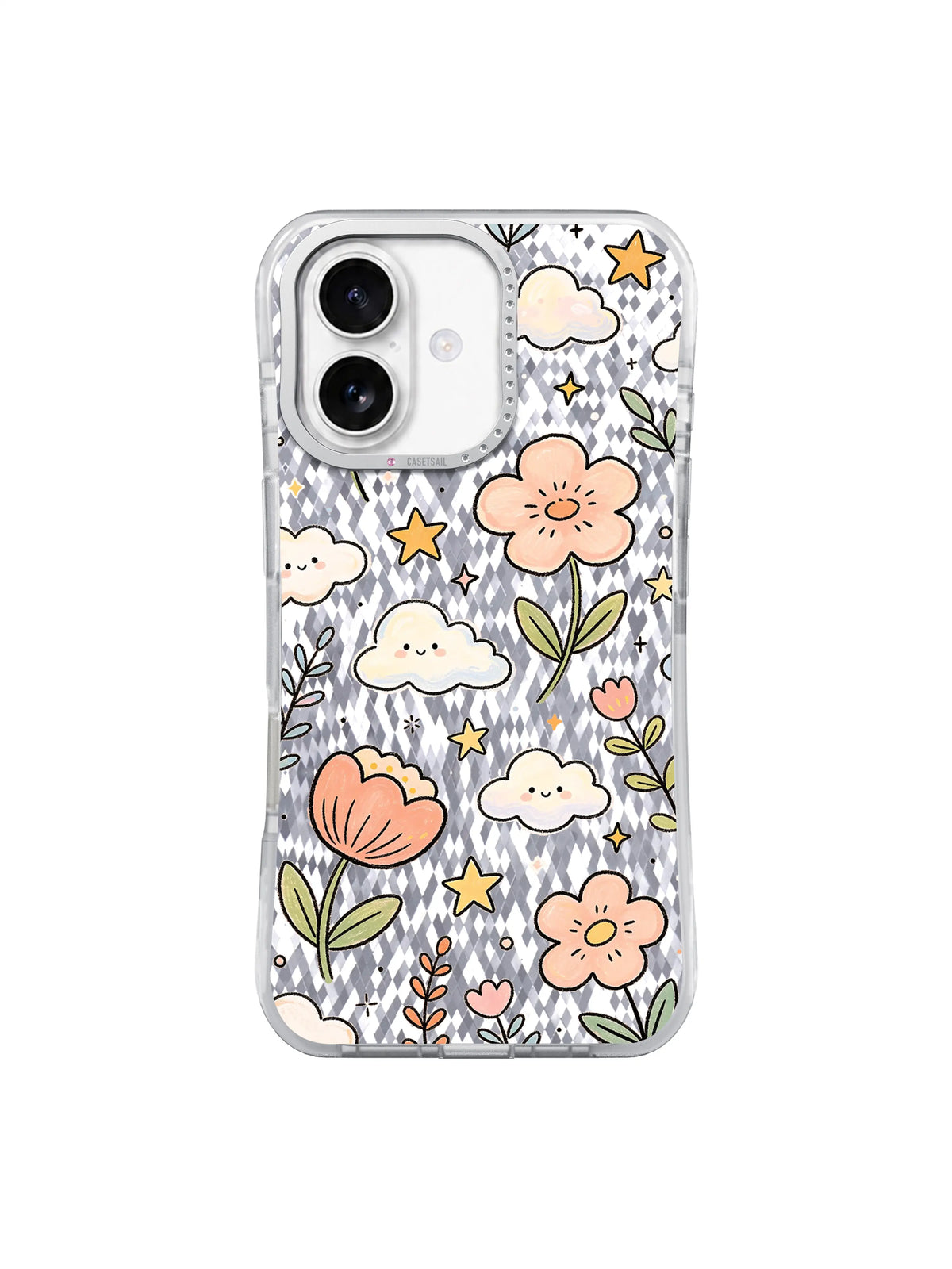 Peach Star Garden pattern içeren iPhone 17 kılıfı