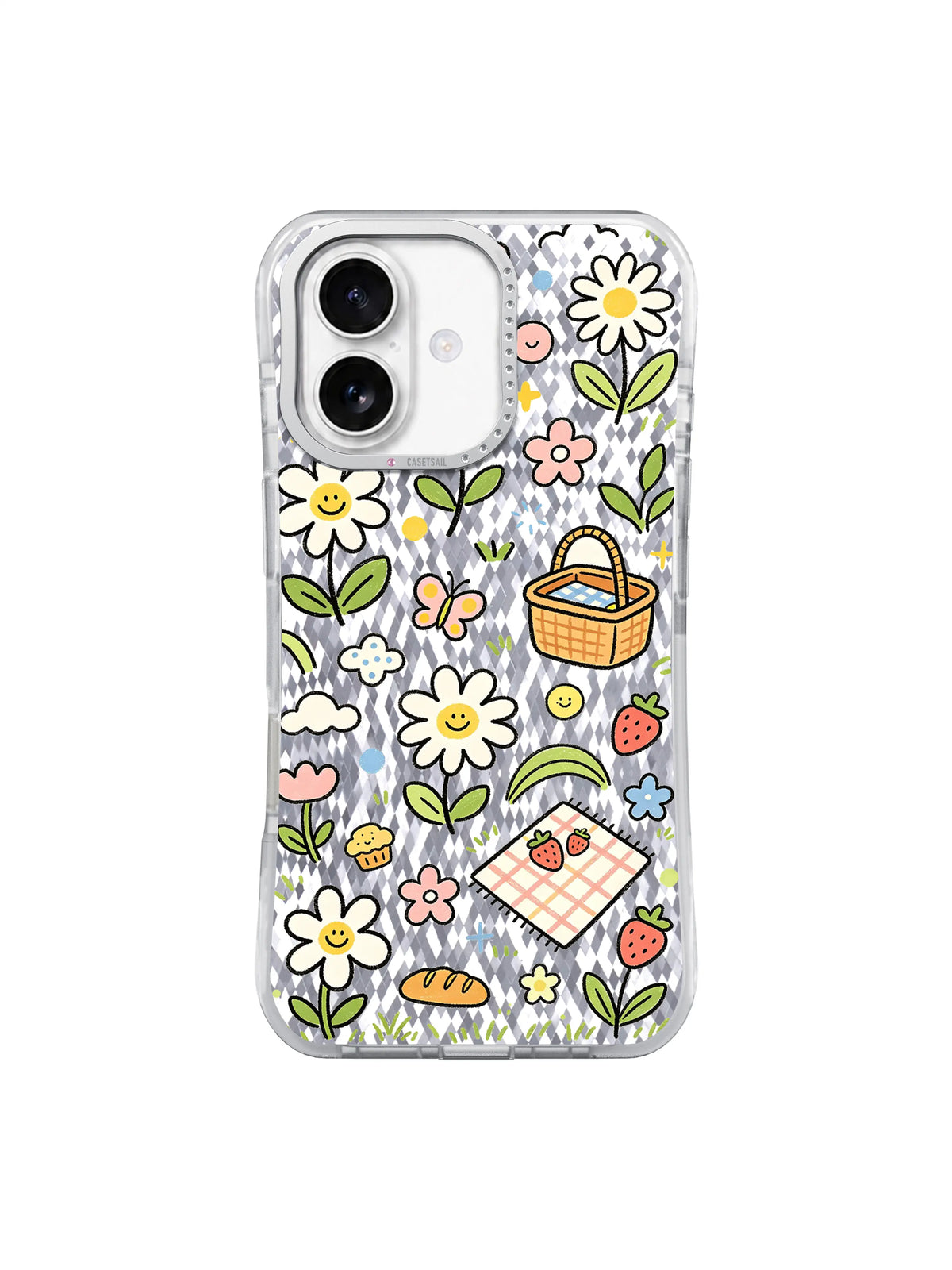 Blush Meadow Basket pattern on an iPhone 17 case