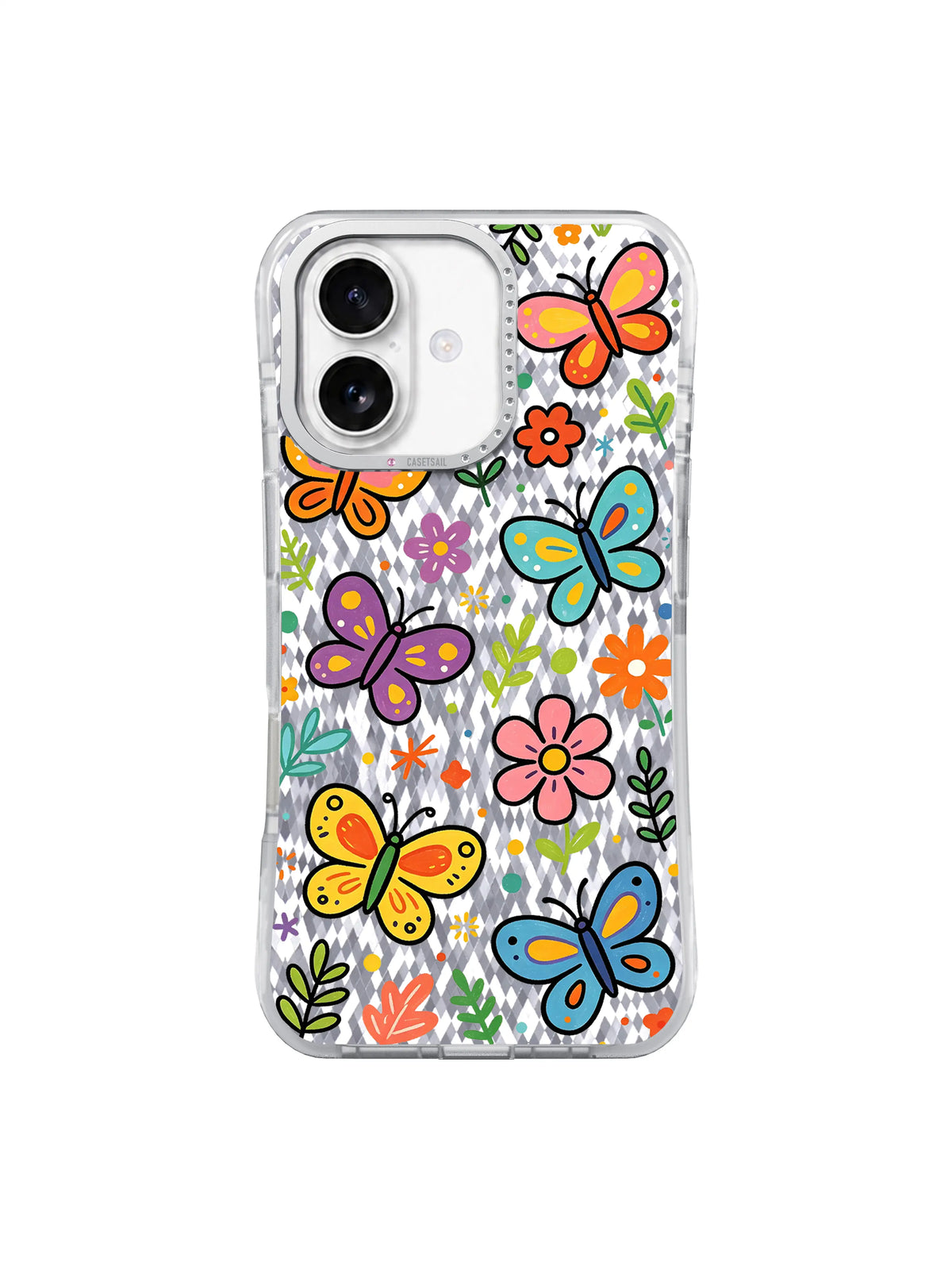 Pastel Rainbow Flutter pattern içeren iPhone 17 kılıfı