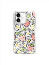 Strawberry Daisy Sketch pattern on an iPhone 17 case