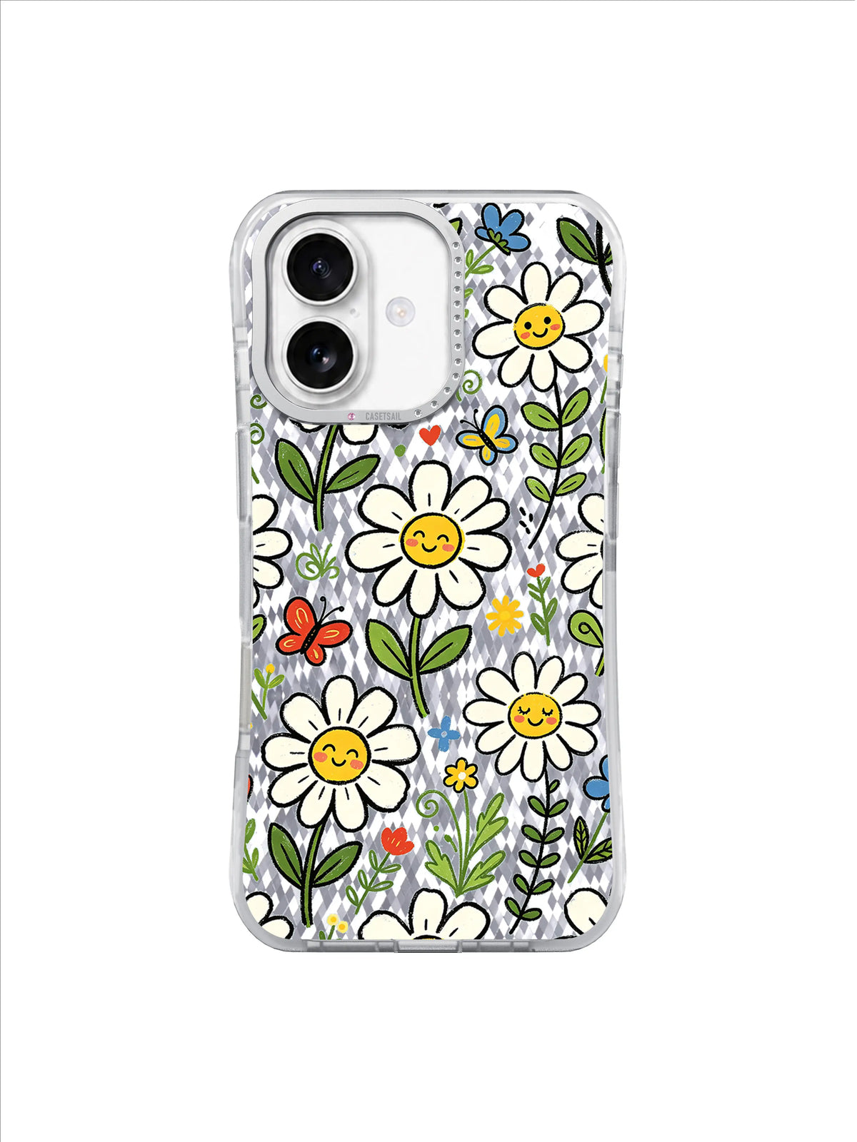 Peach Butterfly Blooms pattern on an iPhone 17 case