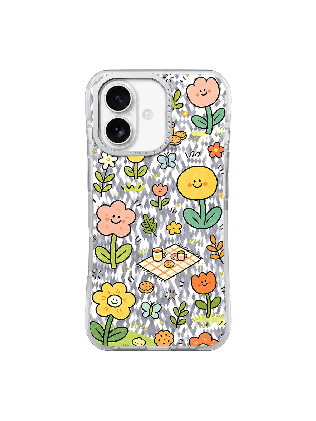 Peach Cookie Picnic pattern on an iPhone 17 case