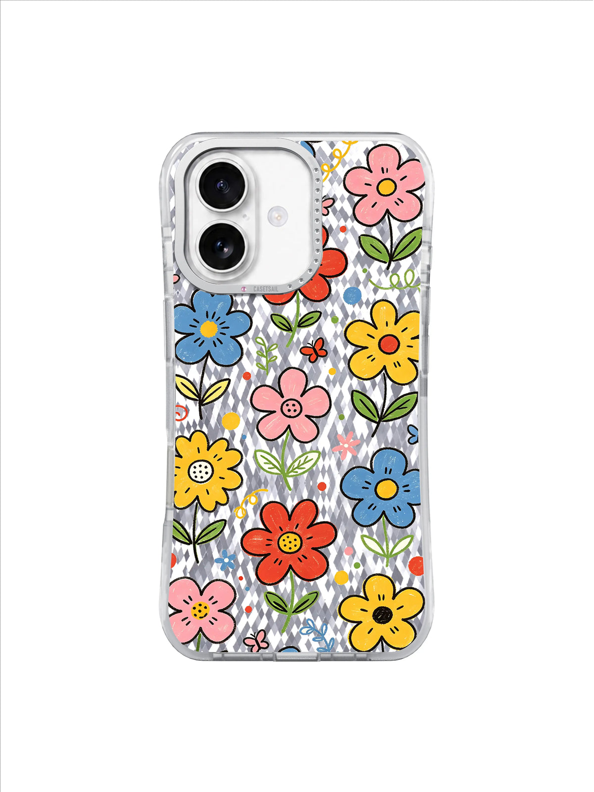 Retro Bloom Confetti on an iPhone 17 case