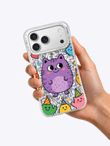 Mor Kedi Canavarı Gülümsemesi görseli galeri görünümü 6 içeren iPhone 17 Pro Max kılıfı