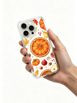 Harvest Pumpkin Pie Garden: A hand holds the illustrated case against a light background.
