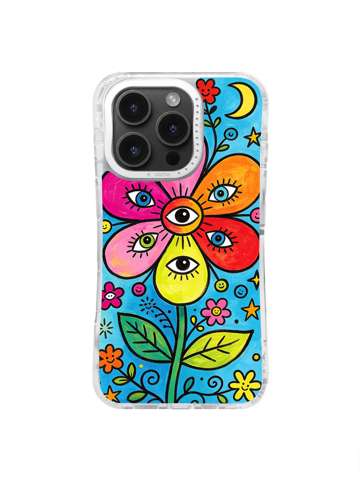 Turquoise cosmic flower eye pattern iPhone case