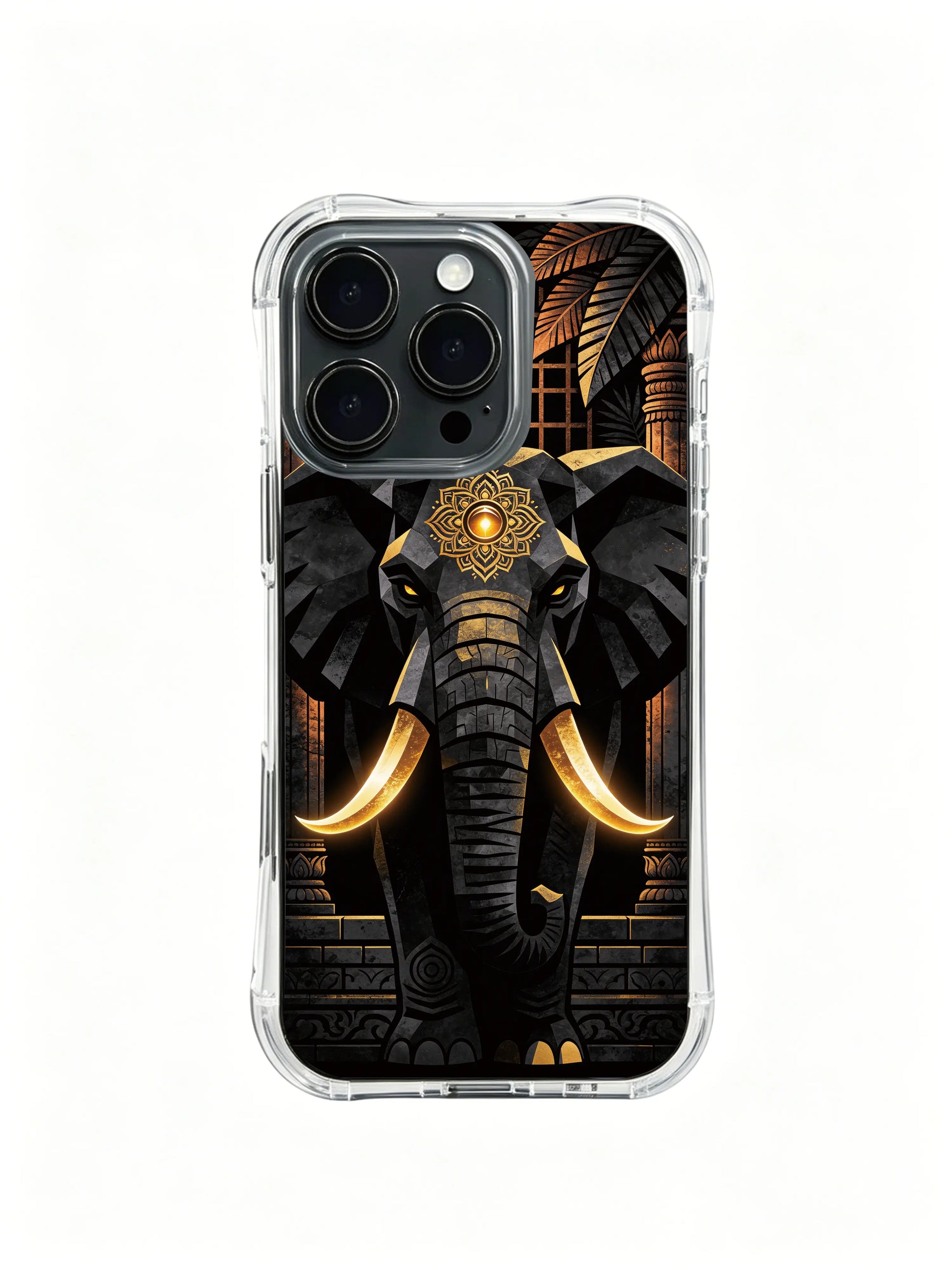 Dark vintage elephant PhoneCasing, minimalist luxury iPhone 14 Plus Case, precise cutout easy access phone cover.