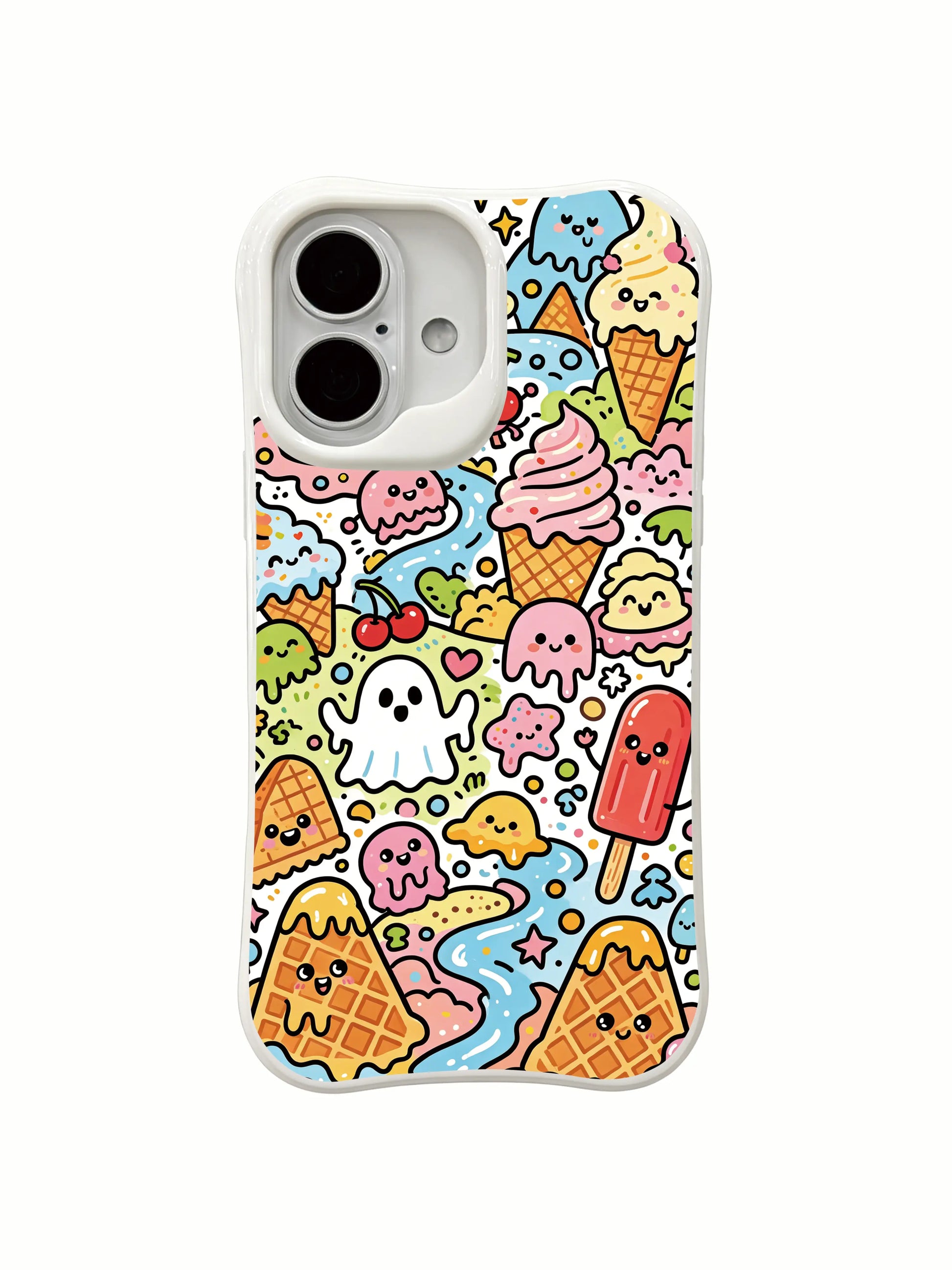 PhoneCasing artist designed iPhone 16 Plus Case, Milo Yun’s Ice Cream Valley with unique full-cover illustration.