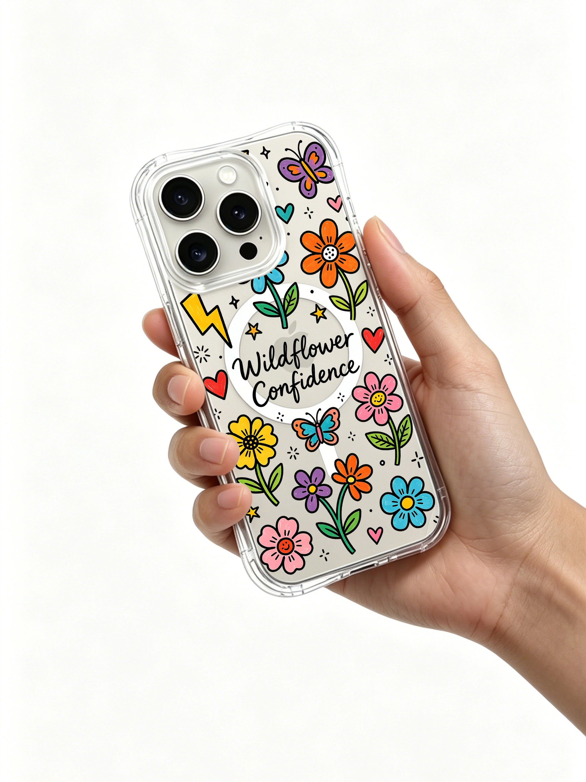 PhoneCasing iPhone 16 Pro Max Case - Anti-Yellowing Floral Doodle Cover, MagSafe Compatible