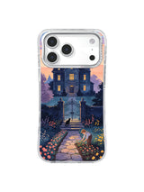 Young gardener planting first flowers beside a stone path on a dawn manor iPhone case
