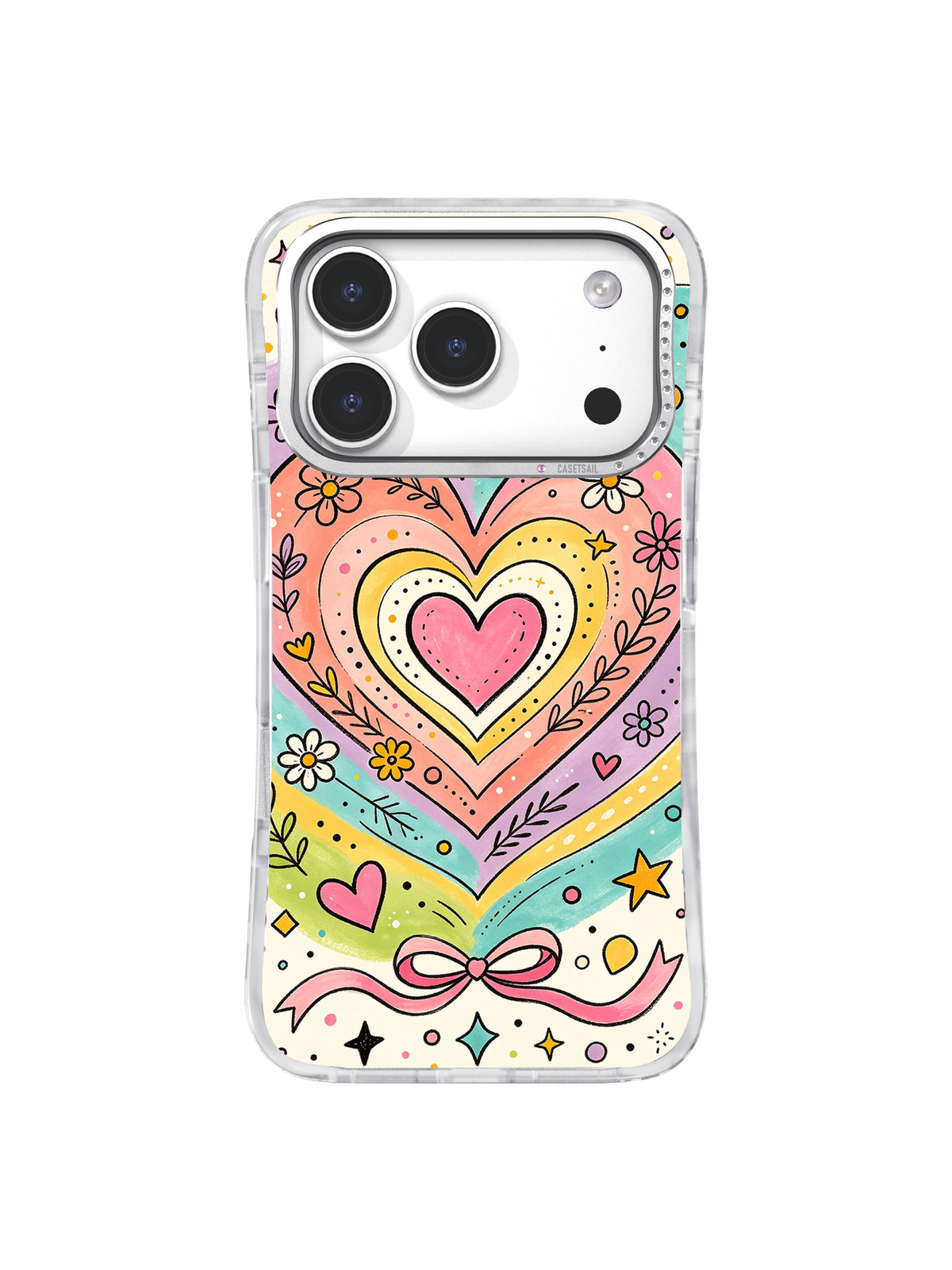 Love Symbol Universe iPhone 17 Pro case front view with heart and flower art