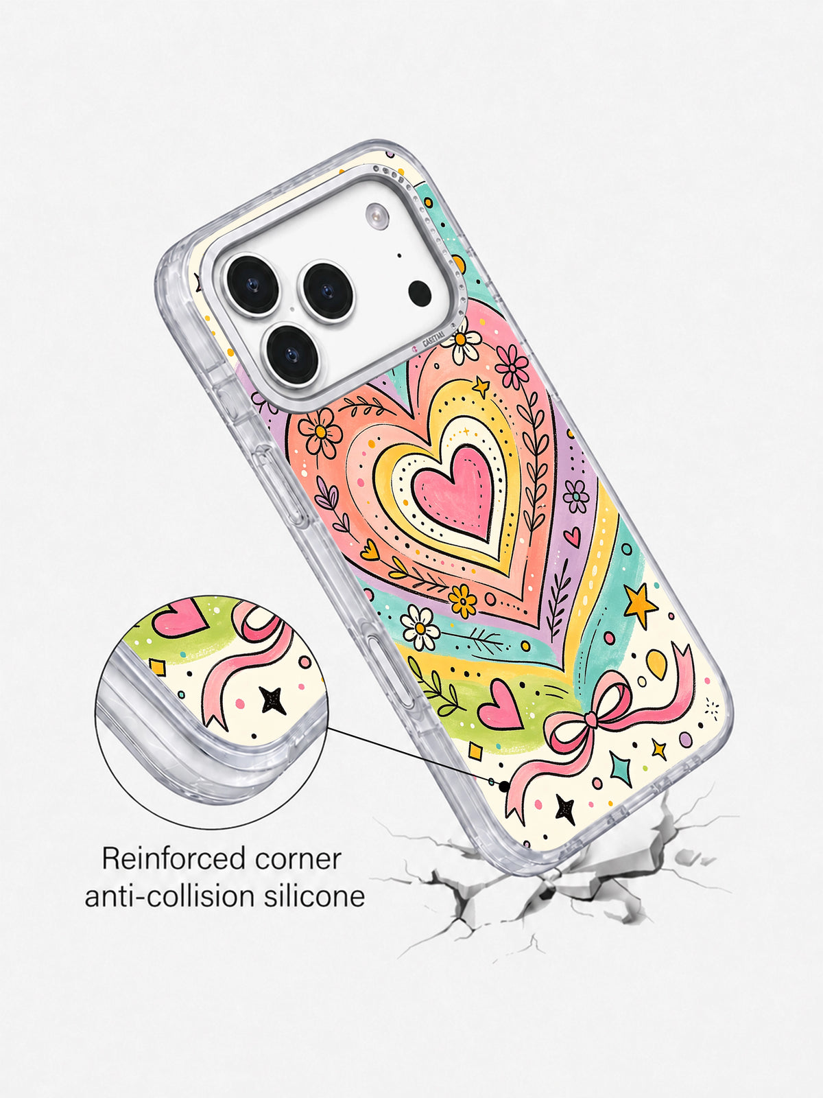 Love Symbol Universe floral heart iPhone 17 Pro case detail