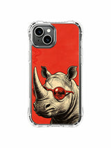 Red-lens rhinoceros artwork on an iPhone 13 case