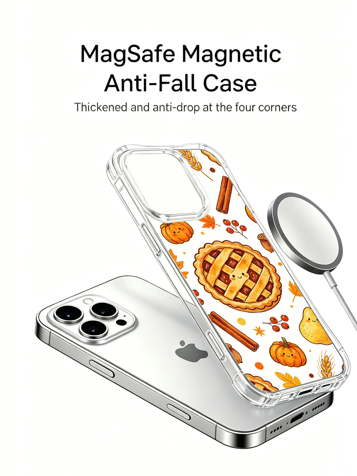 Cozy Thanksgiving Pumpkin Bakery: Case shown separately above a phone beside a round charging accessory.