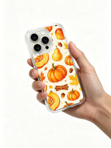 Golden Pumpkin Harvest Celebration: A hand holds the illustrated case against a light background.