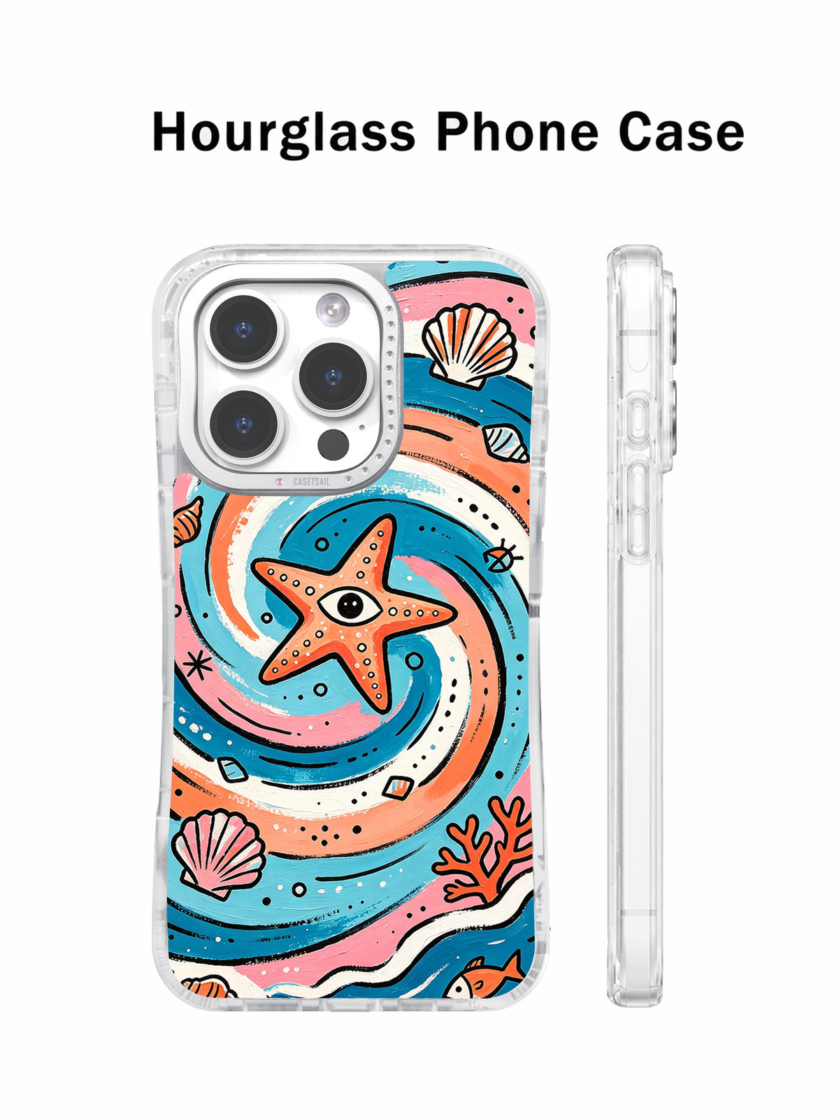 Ocean starfish hourglass phone case front and side view
