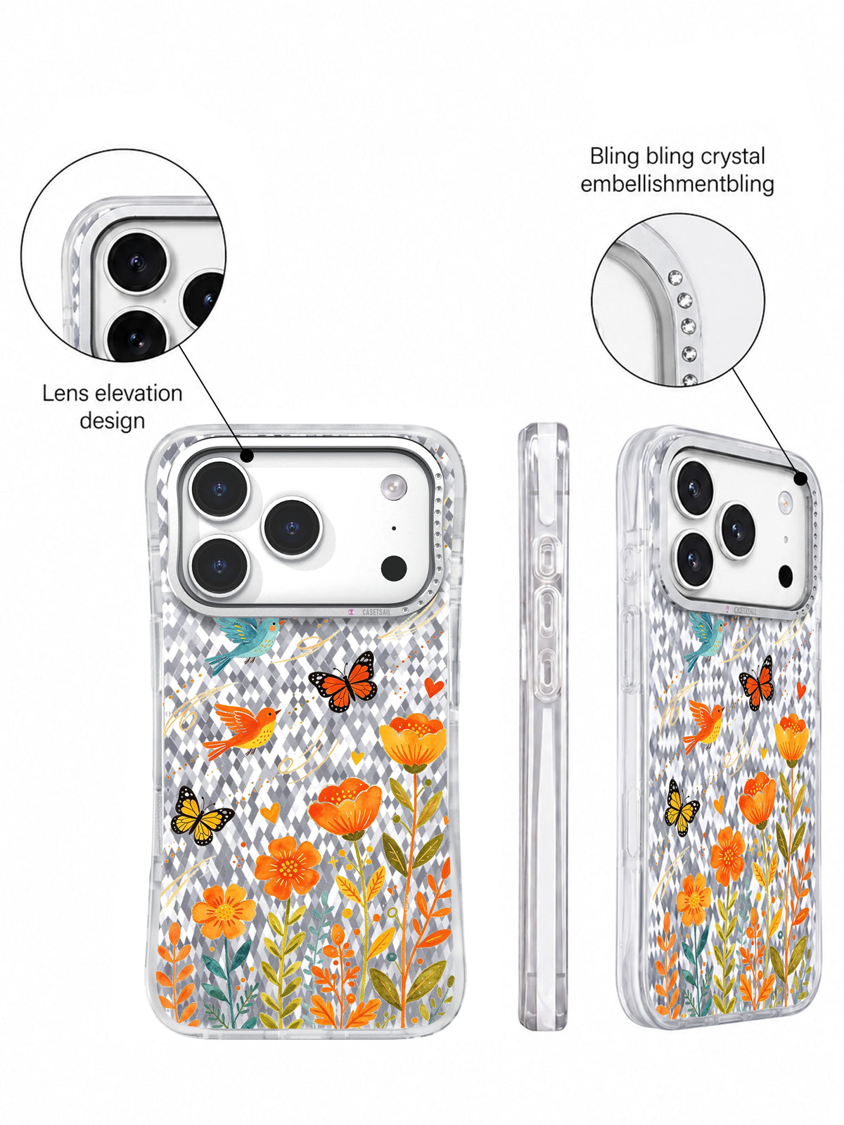 Joyful Migration Orange Floral görseli galeri görünümü 4 içeren iPhone 17 Pro kılıfı