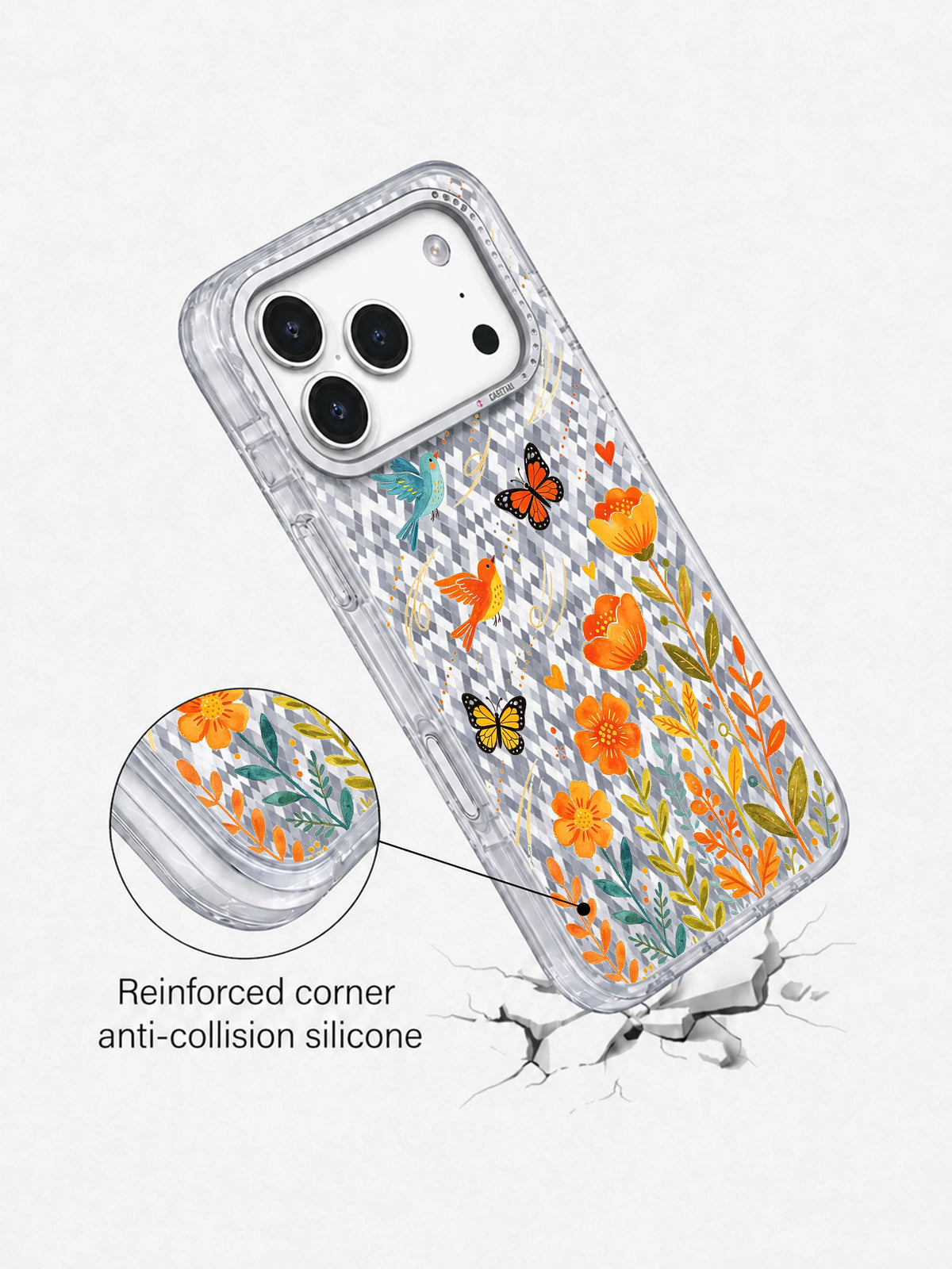 Joyful Migration Orange Floral görseli galeri görünümü 20 içeren iPhone 17 Pro kılıfı