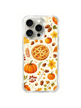 Autumn Orchard Blessings / Golden Orchard Scatter: A central lattice pie with small pumpkins, acorns, berries and delicate leafy sprigs.