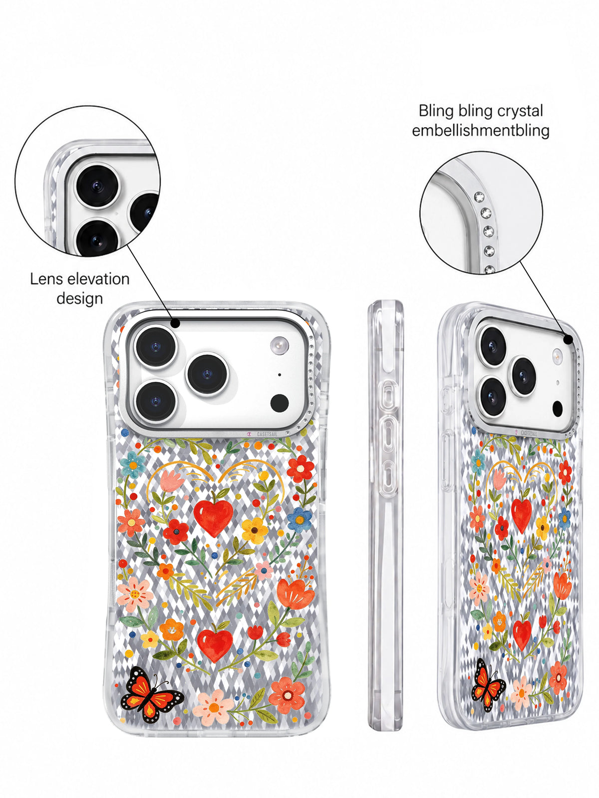 Heart Wreath Folk Floral görseli galeri görünümü 5 içeren iPhone 17 Pro kılıfı