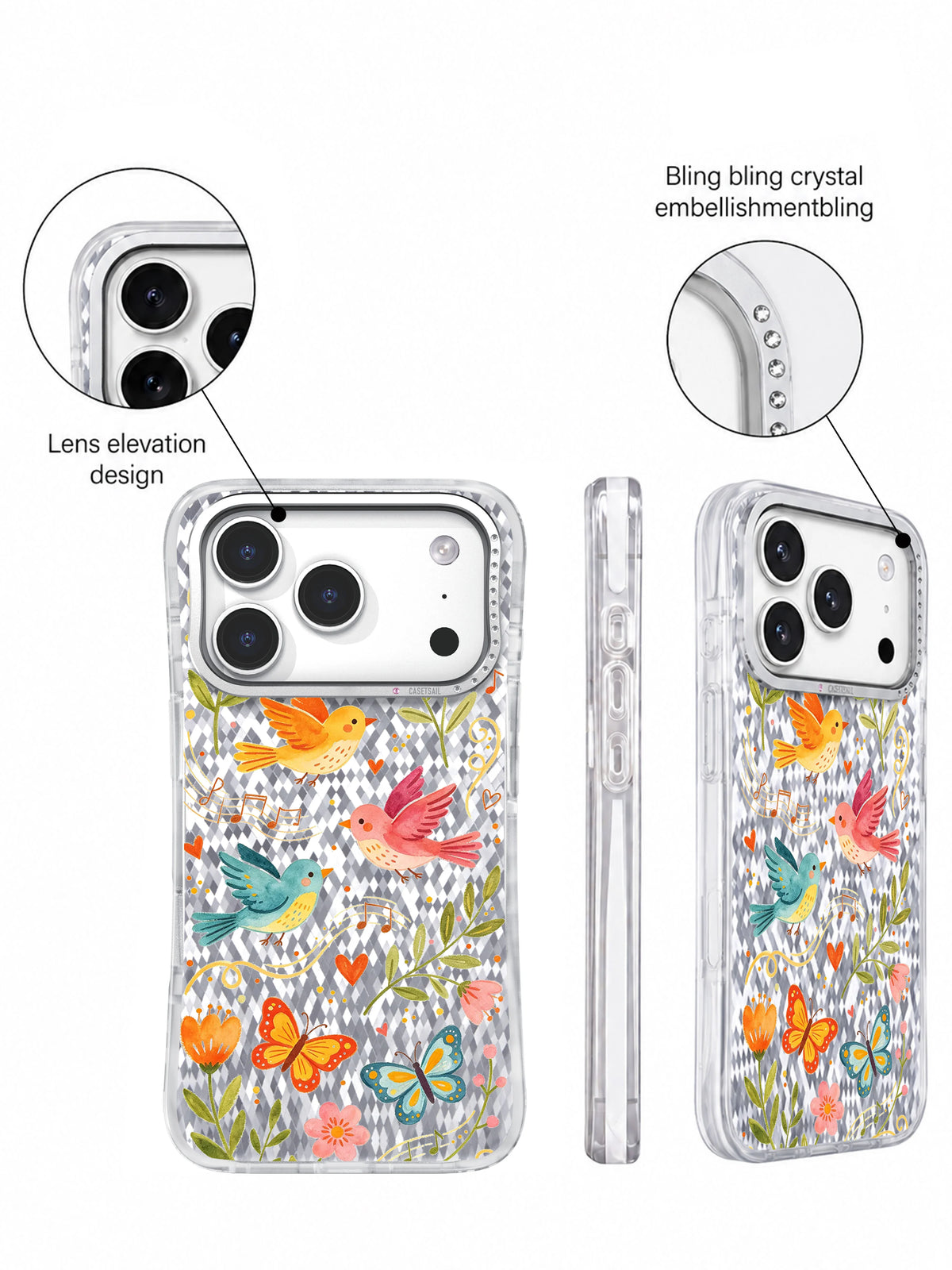 Three Birds Spring Dance artwork gallery view 4 on an iPhone 17 Pro case