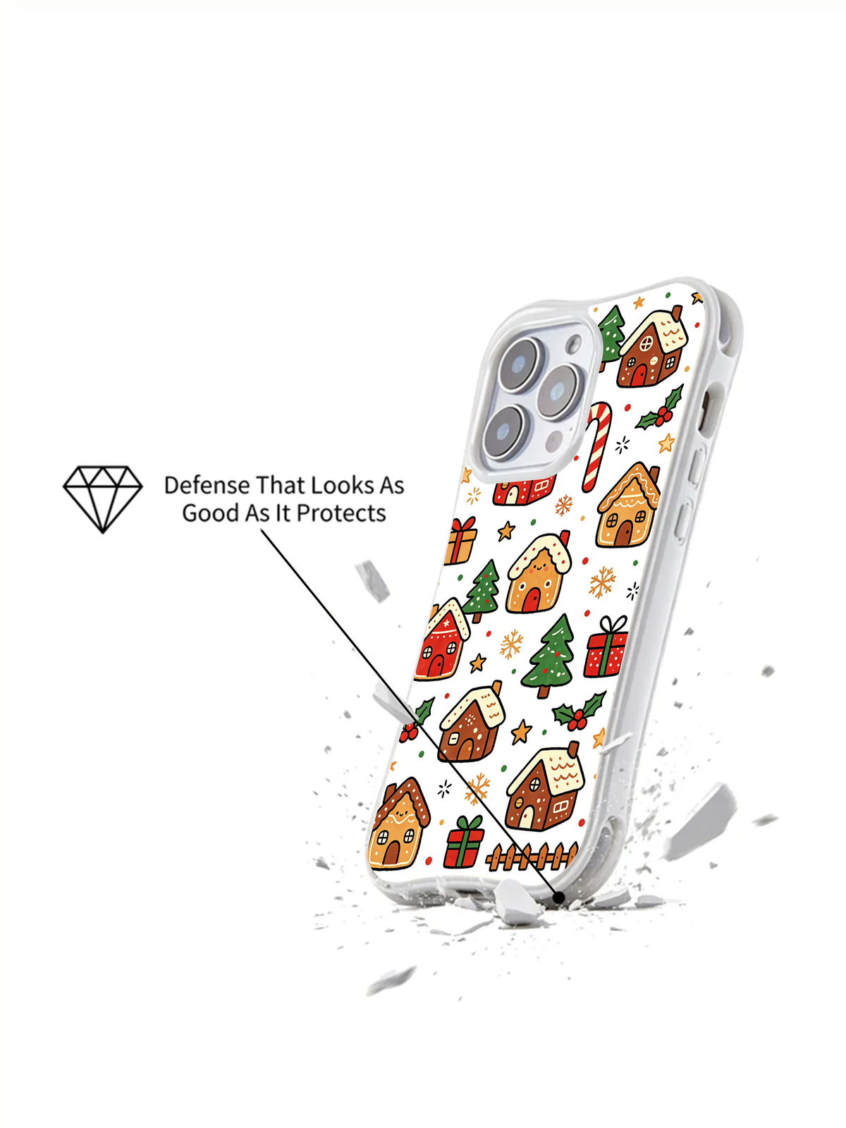 Sweet Christmas Village: Angled case above an illustrated broken surface.