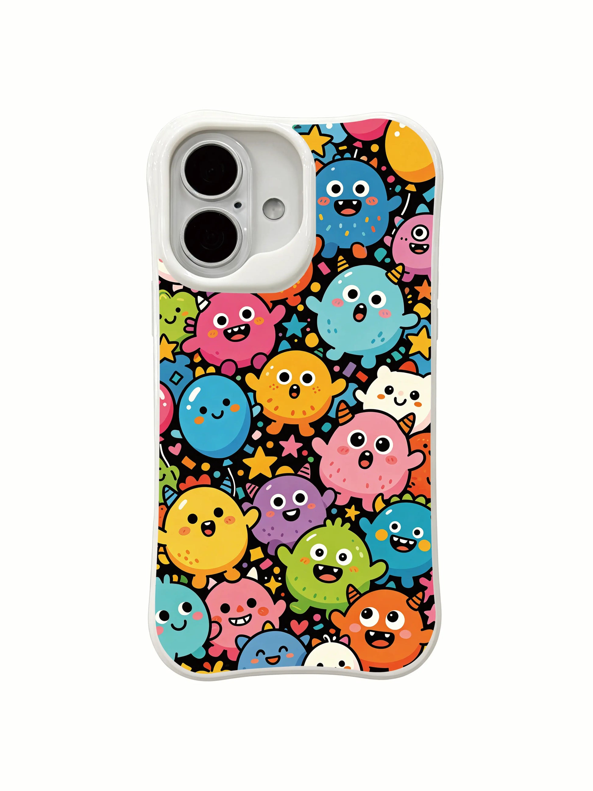 PhoneCasing bright candy color iPhone 16 Plus Case, Milo Yun’s Candy Monster Parade with bold hand-drawn monster art.