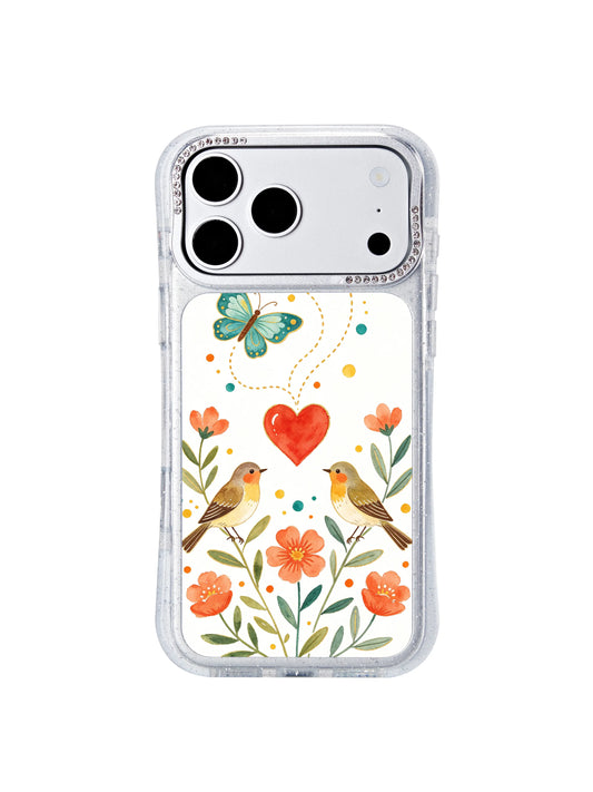 PhoneCasing scratch resistant iphone 17 pro Max case printed with Aurelia Finch’s whimsical romantic folk art, reinforced glitter frame shields against daily drops and surface abrasion.