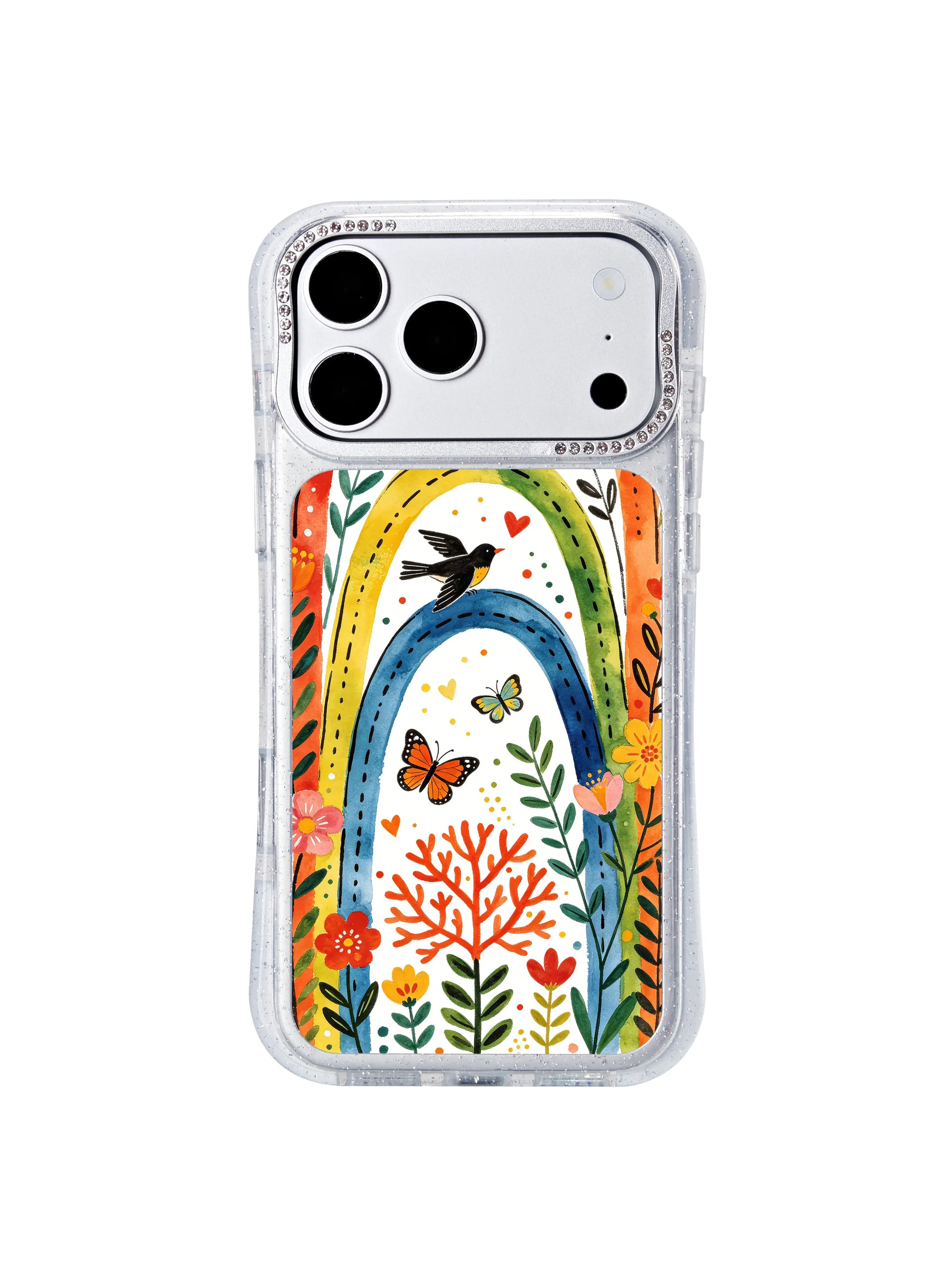 PhoneCasing fully MagSafe compatible iphone 17 pro Max casing, reinforced anti-collision silicone corner bumpers, delicate luminous dot trails and whimsical arch wildlife motifs for seamless use with magnetic chargers and car mounts.