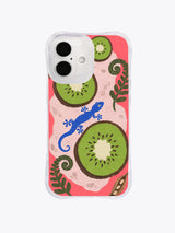 Front view of A Gecko’s Green Detour transparent iPhone 16 case