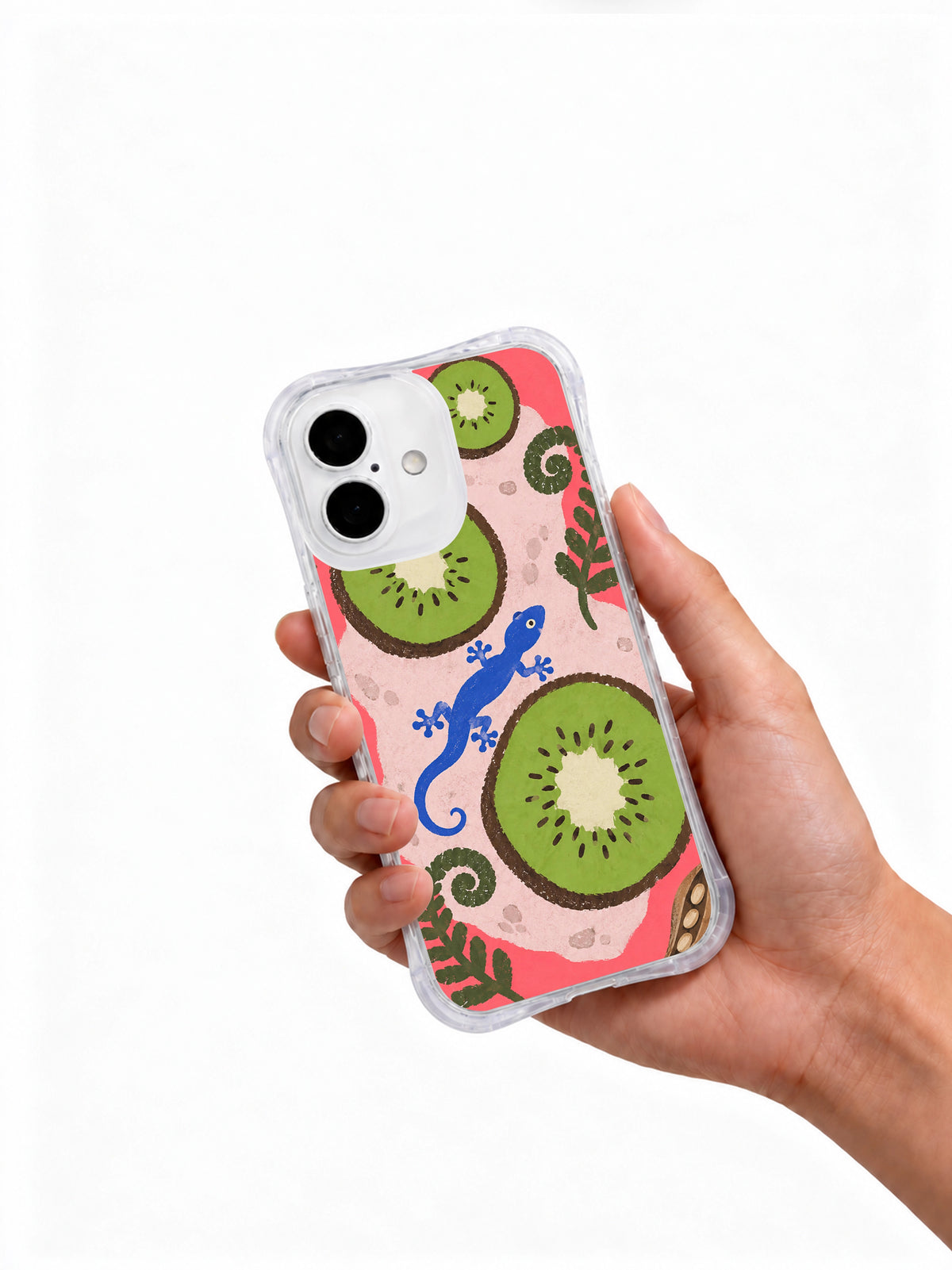 A Gecko’s Green Detour iPhone 16 case shown naturally in hand