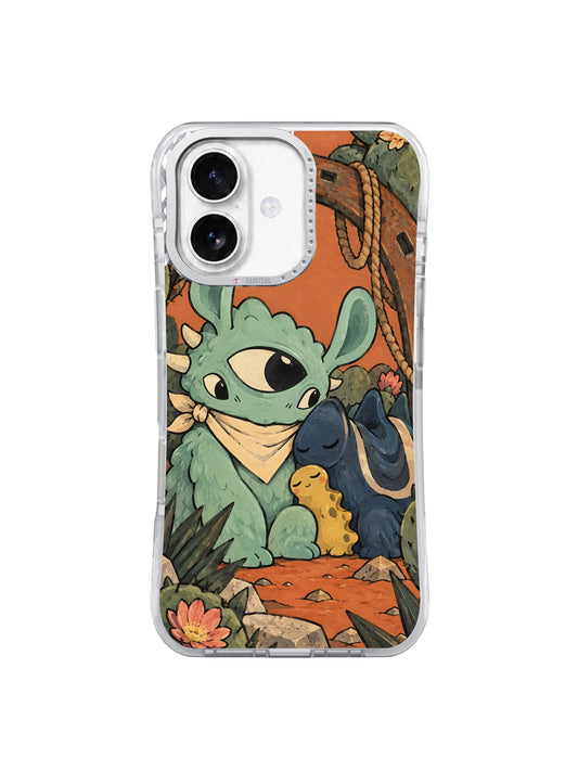 A Shoulder in the Cactus Wind iPhone 17 Case front view with western cactus friendship artwork