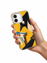 Hand holding the A Spoonful of Sky magpie art iPhone 17 case