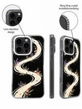 Close-up views of crystal-accented raised camera frame on galaxy flower case