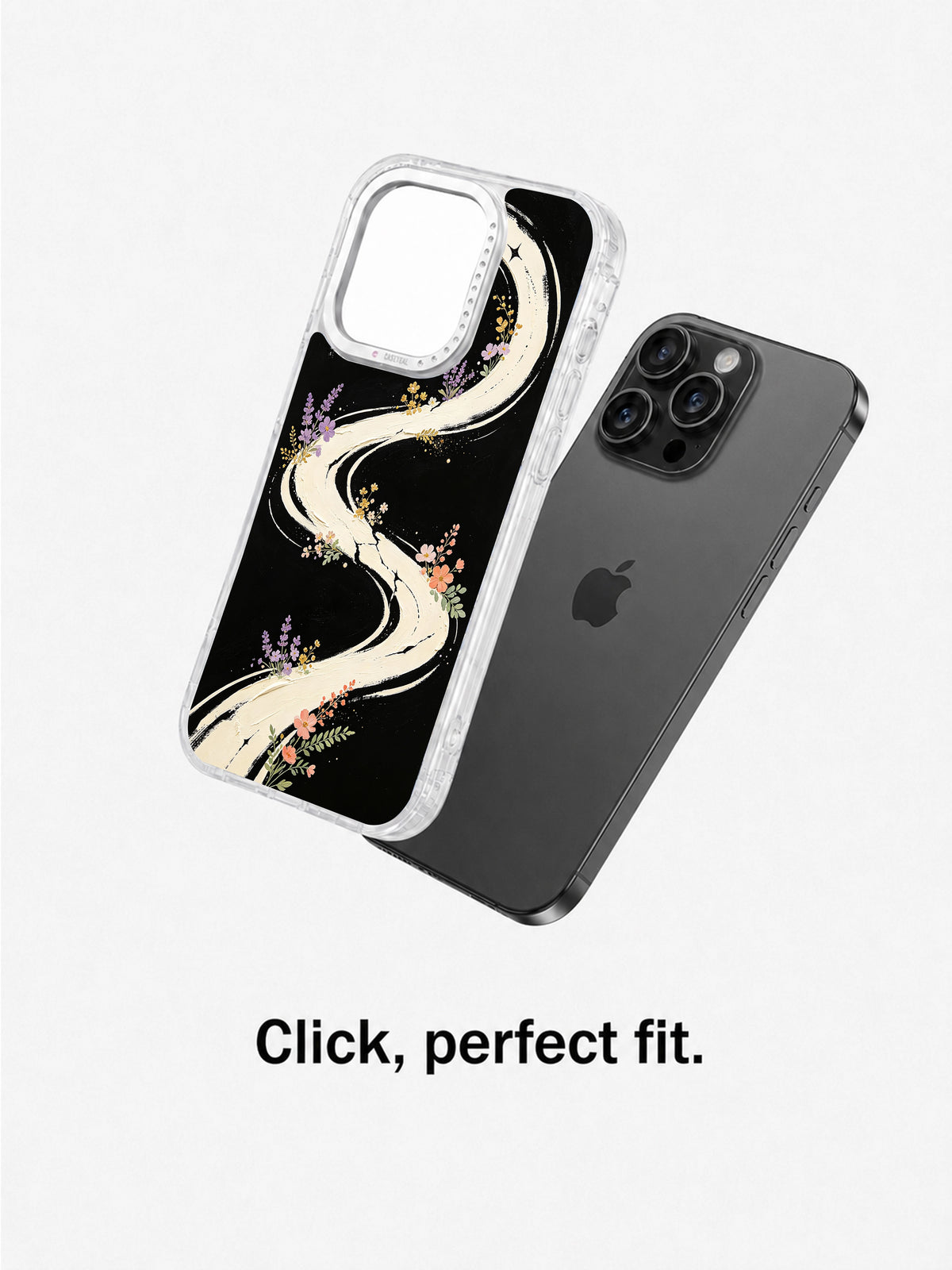 Clear celestial flower art case separated from an iPhone 16 Pro Max