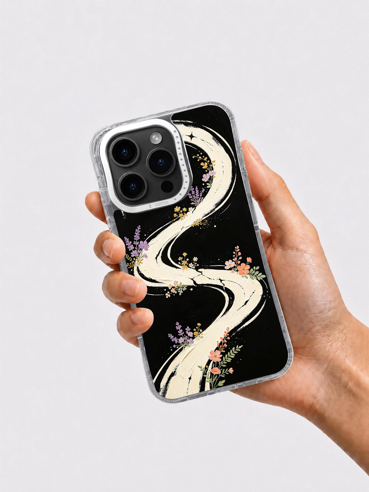 Hand holding Abstract Flower Galaxy iPhone 16 Pro Max case