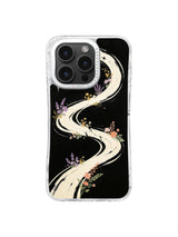Cream moonlit flower river with lavender coral and gold blossoms on black