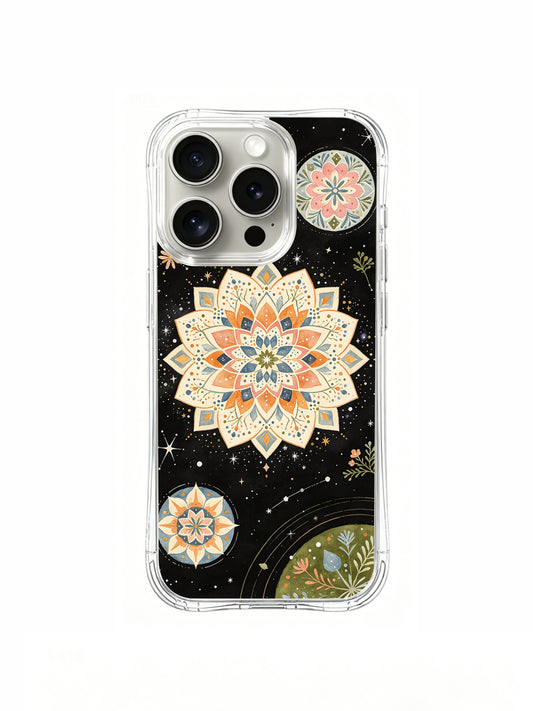 Abstract Garden Universe iPhone 15 Pro case with cosmic floral mandala