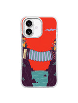 Front view of The Accordion Bridge artwork on a transparent iPhone 17 case