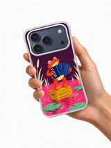 Accordion on Pink Water iPhone 17 Pro transparent case held in hand