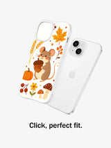 Acorn Mouse Harvest Day: Decorated case shown separately beside the rear of a phone.