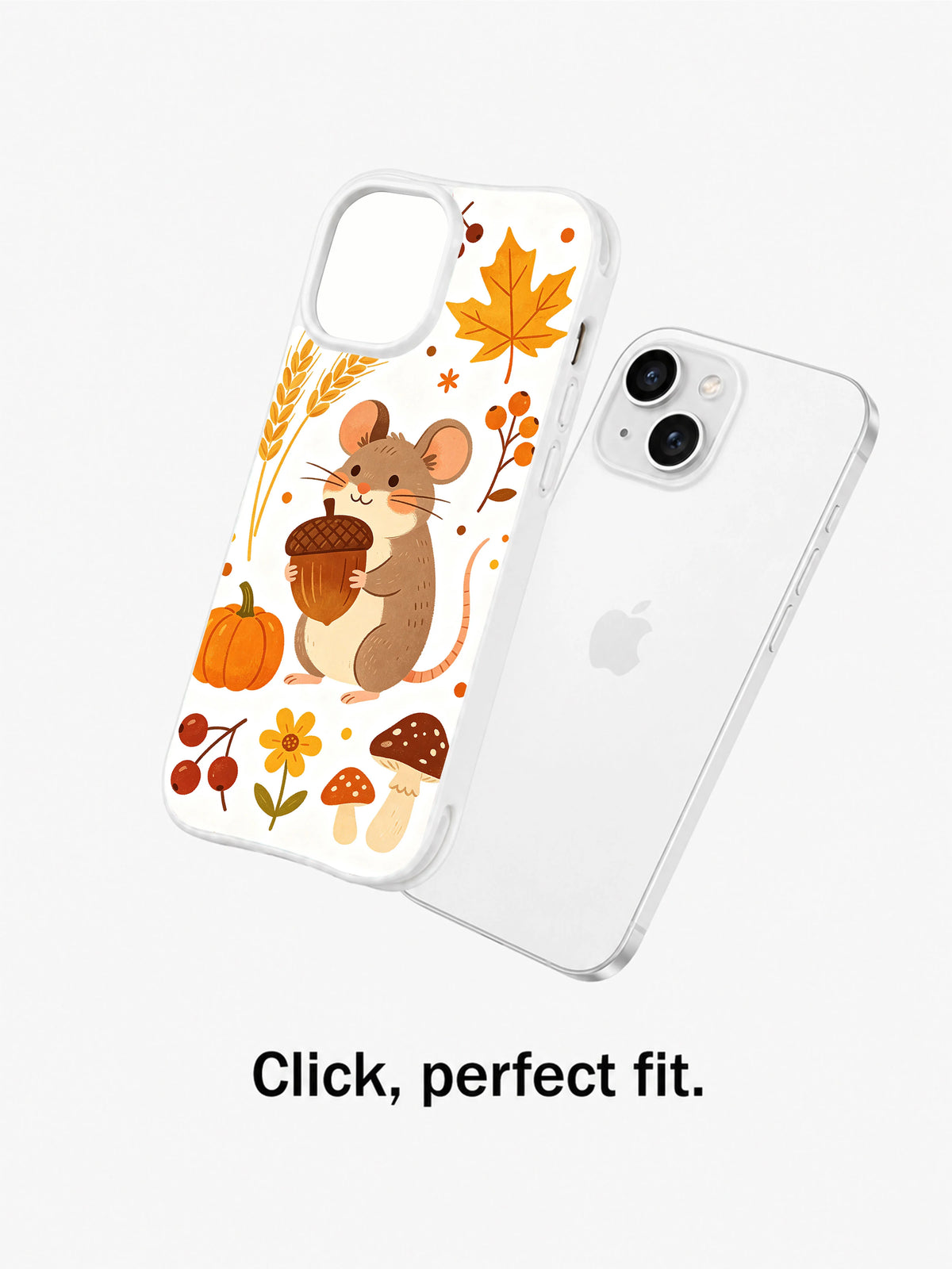 Acorn Mouse Harvest Day: Decorated case shown separately beside the rear of a phone.