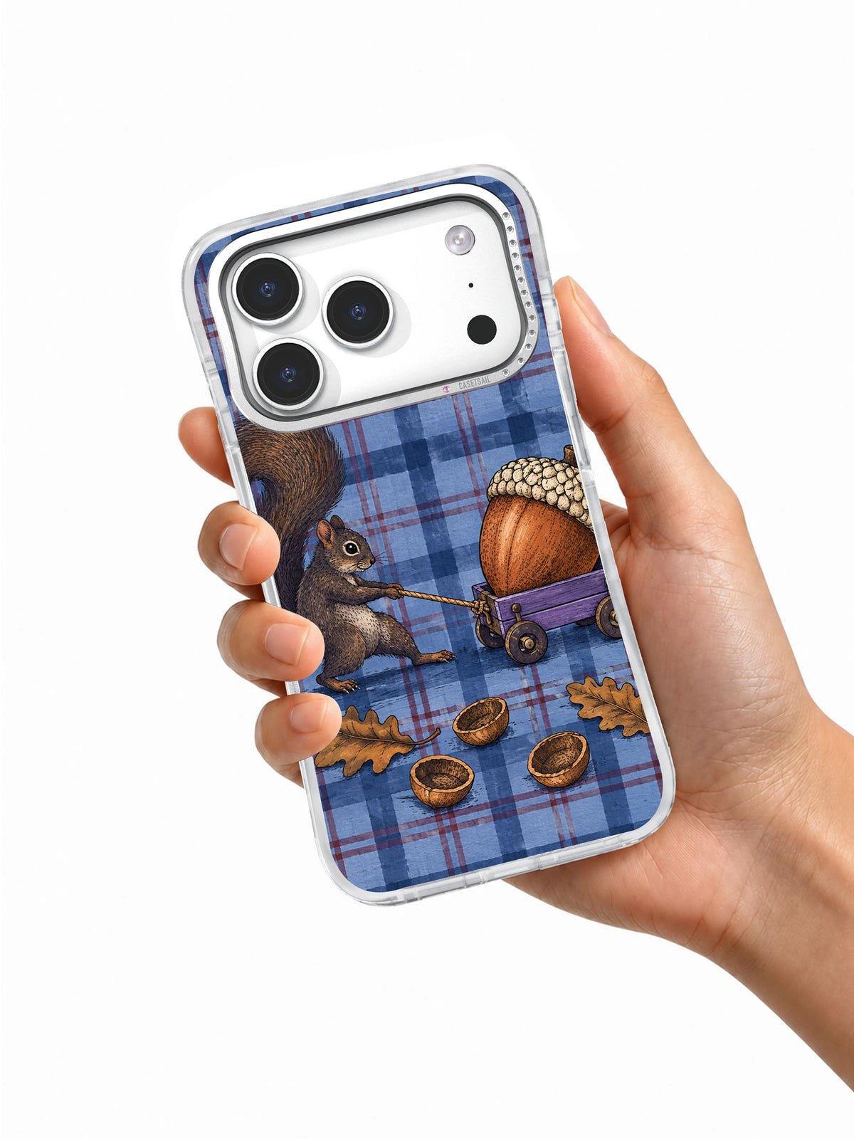 An Acorn Too Big for the Pocket iPhone 17 Pro case shown in hand