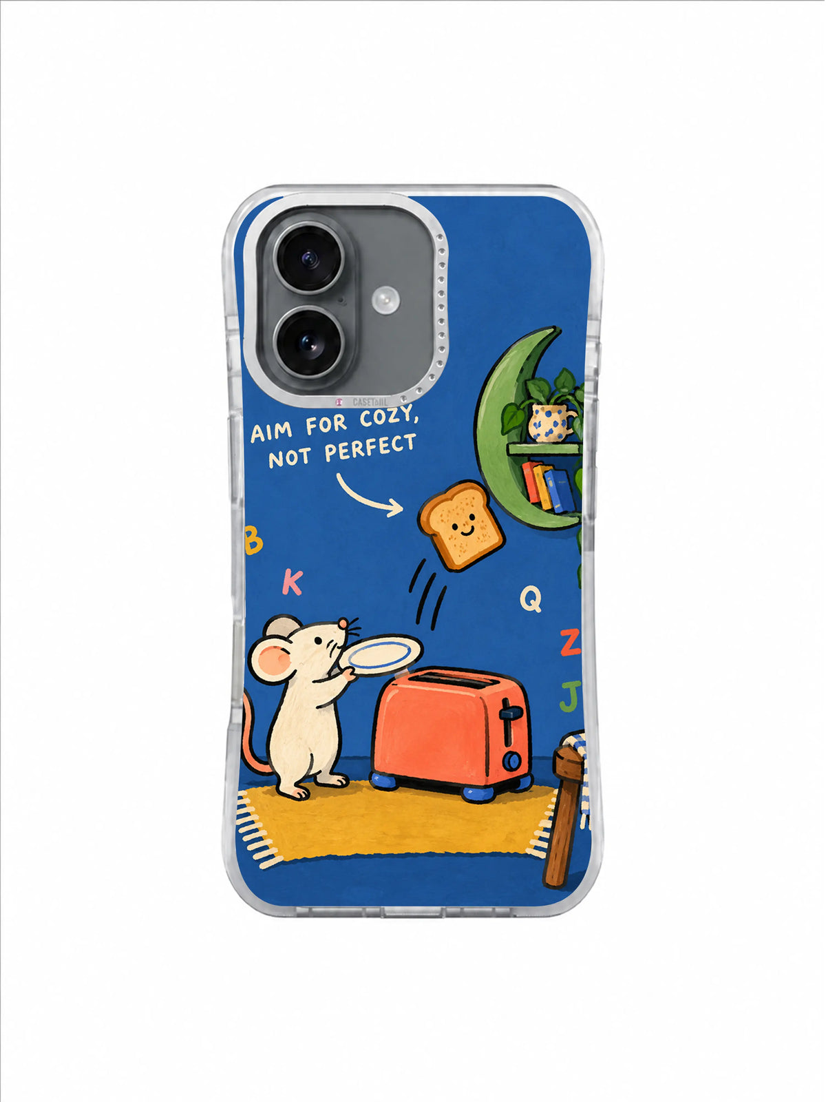 Blue Kitchen Toast artwork for Aim for Cozy, Not Perfect iPhone 16 Case