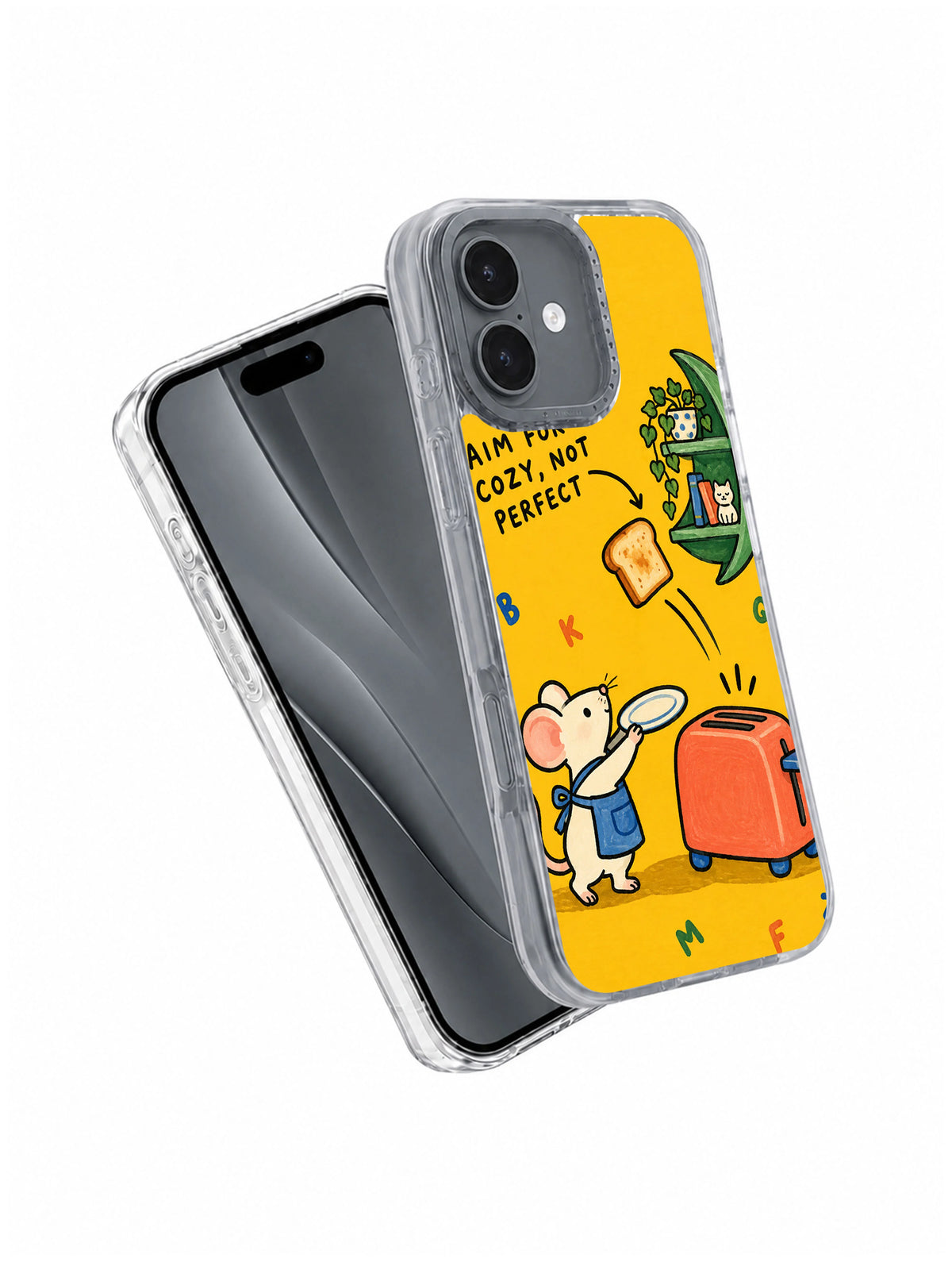 Aim for Cozy, Not Perfect iPhone 16 case angled product view
