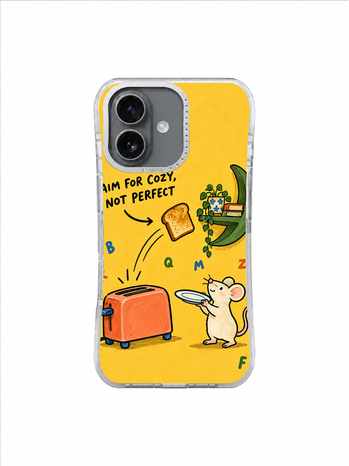 Yellow Plate Catch artwork for Aim for Cozy, Not Perfect iPhone 16 Case