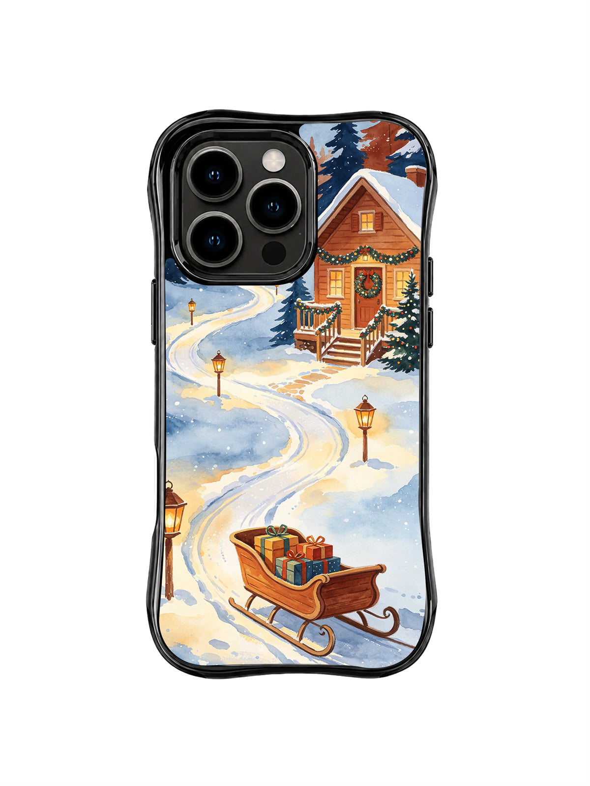 Amber Lantern Trail iPhone 16 Pro case in Cabin Wreath Arrival artwork