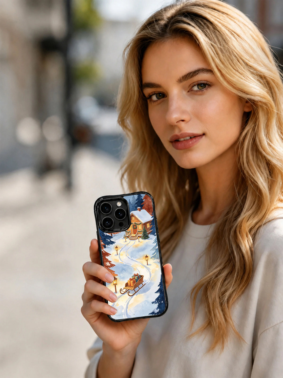 Amber Lantern Trail black edge iPhone 16 Pro case lifestyle view