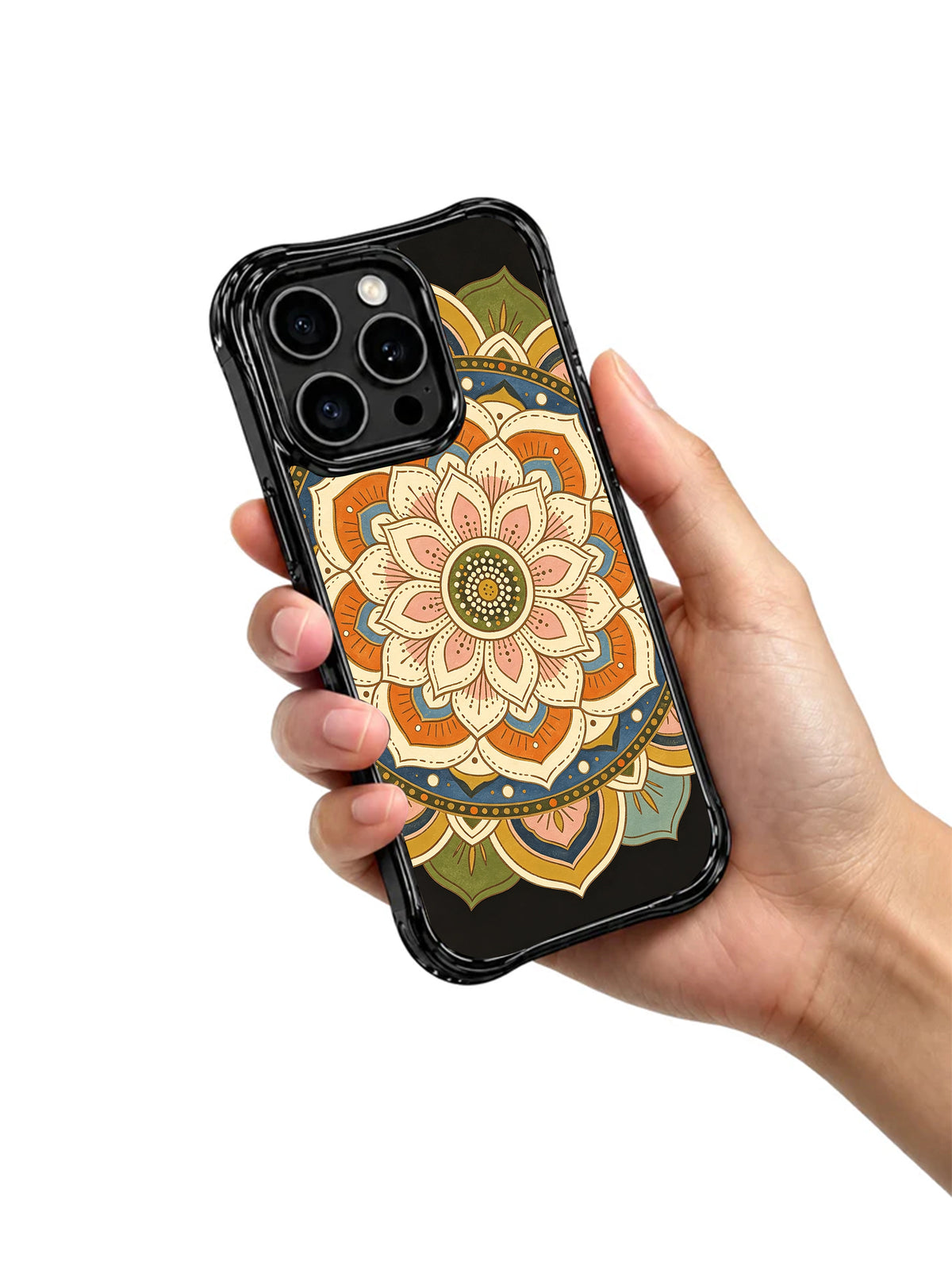 Ancient Botanical Symbols iPhone 15 Pro case in hand