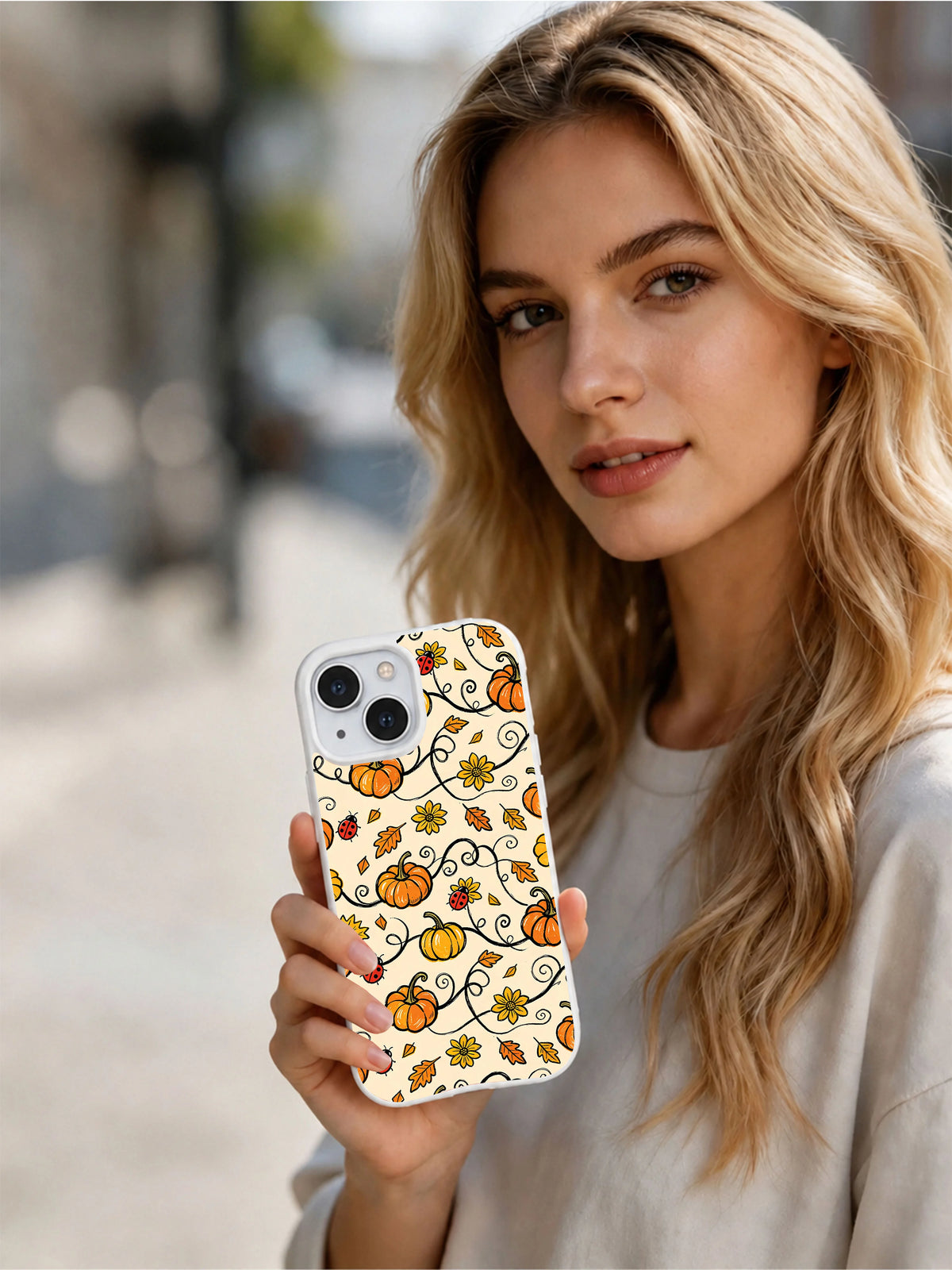 Product or handheld view of the Apricot Pumpkin Ladybug Vines case